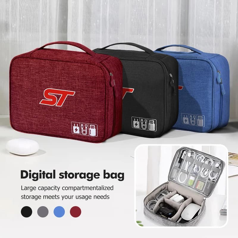 Car Digital USB Line Charger Plug Storage Bag Travel Cable Case For Ford Escape Expedition Taurus Ecosport C-MAX Galaxy ST