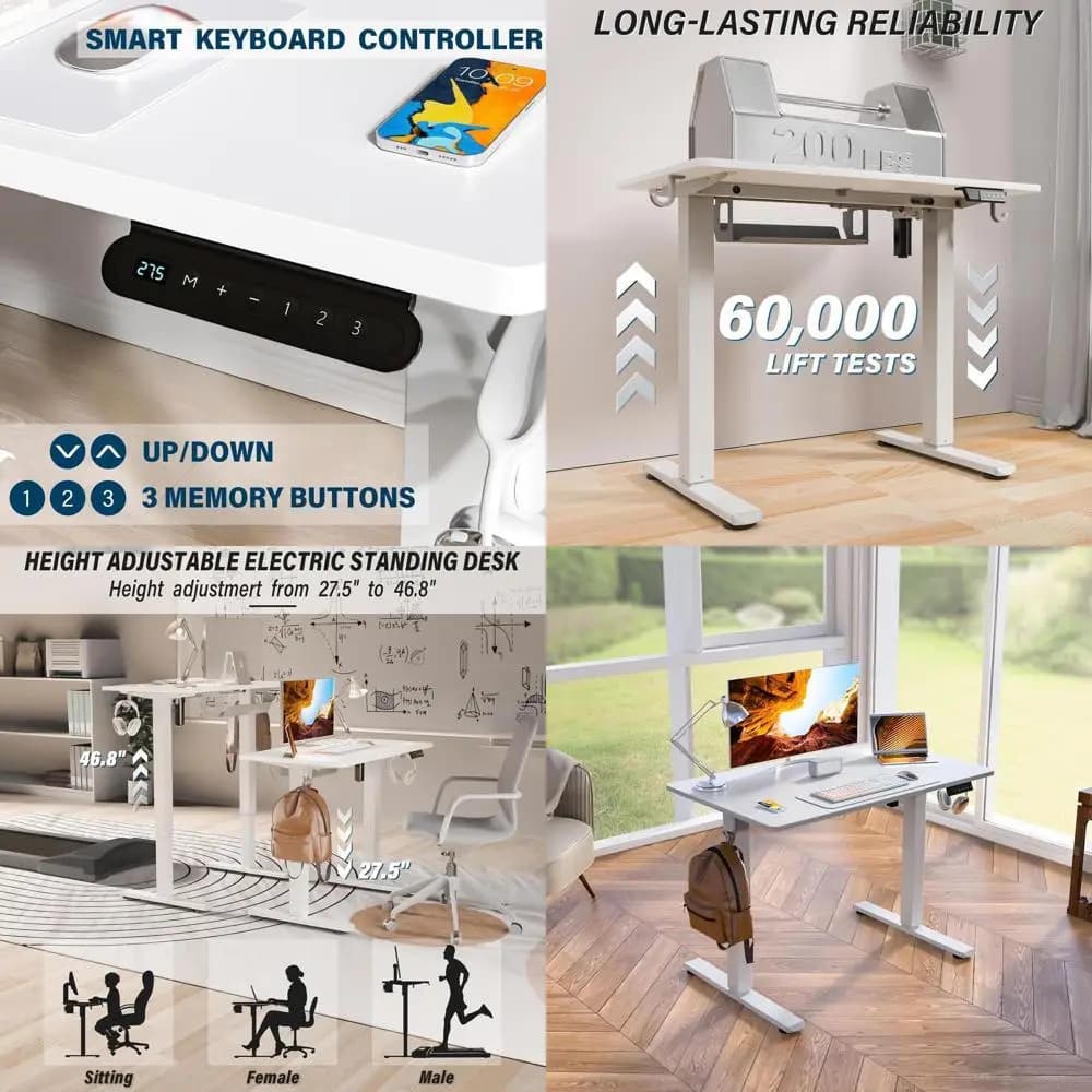 Scrivania Elettrica Regolabile Compatta, 35x20 - Scrivania Ergonomica per Ufficio Domestico con Gestione Cavi