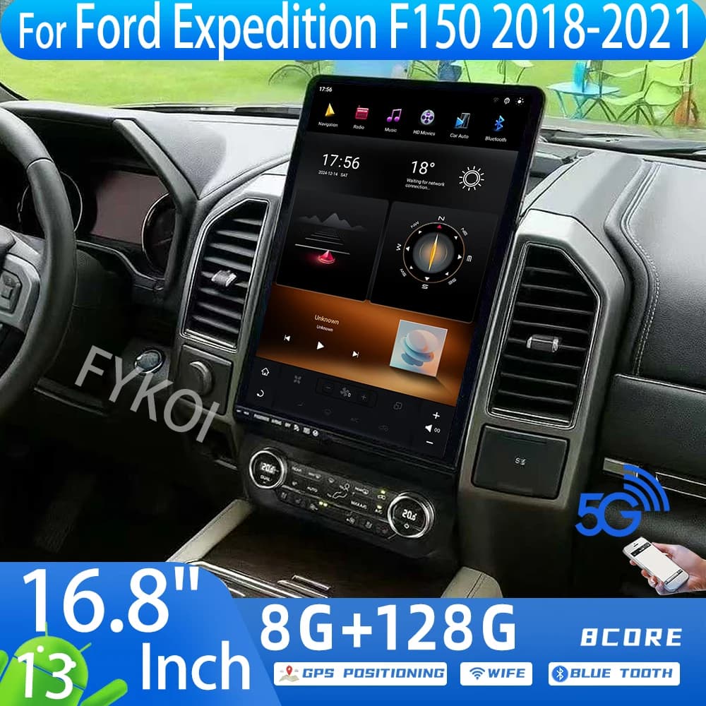 16.8" Android13 For Ford Expedition F150 2018-2021 Car Audio Player Bluetooth GPS Navigation Carplay 2K Video Playback 4G DSP FM