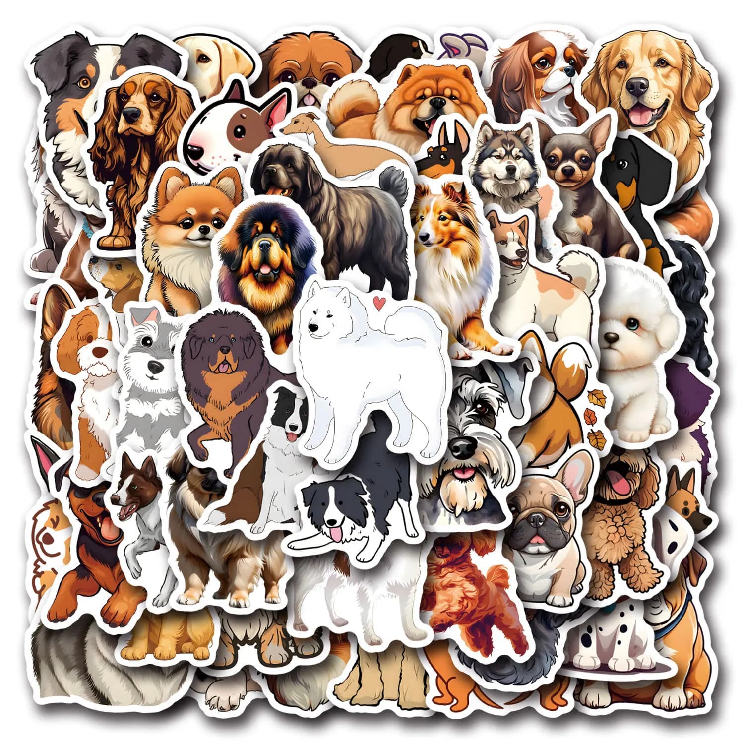 55 Adesivi Decorativi con Simpatici Cani Cartoon: Husky, Corgi, Teddy per Cancelleria, Valigie, Borracce, Laptop