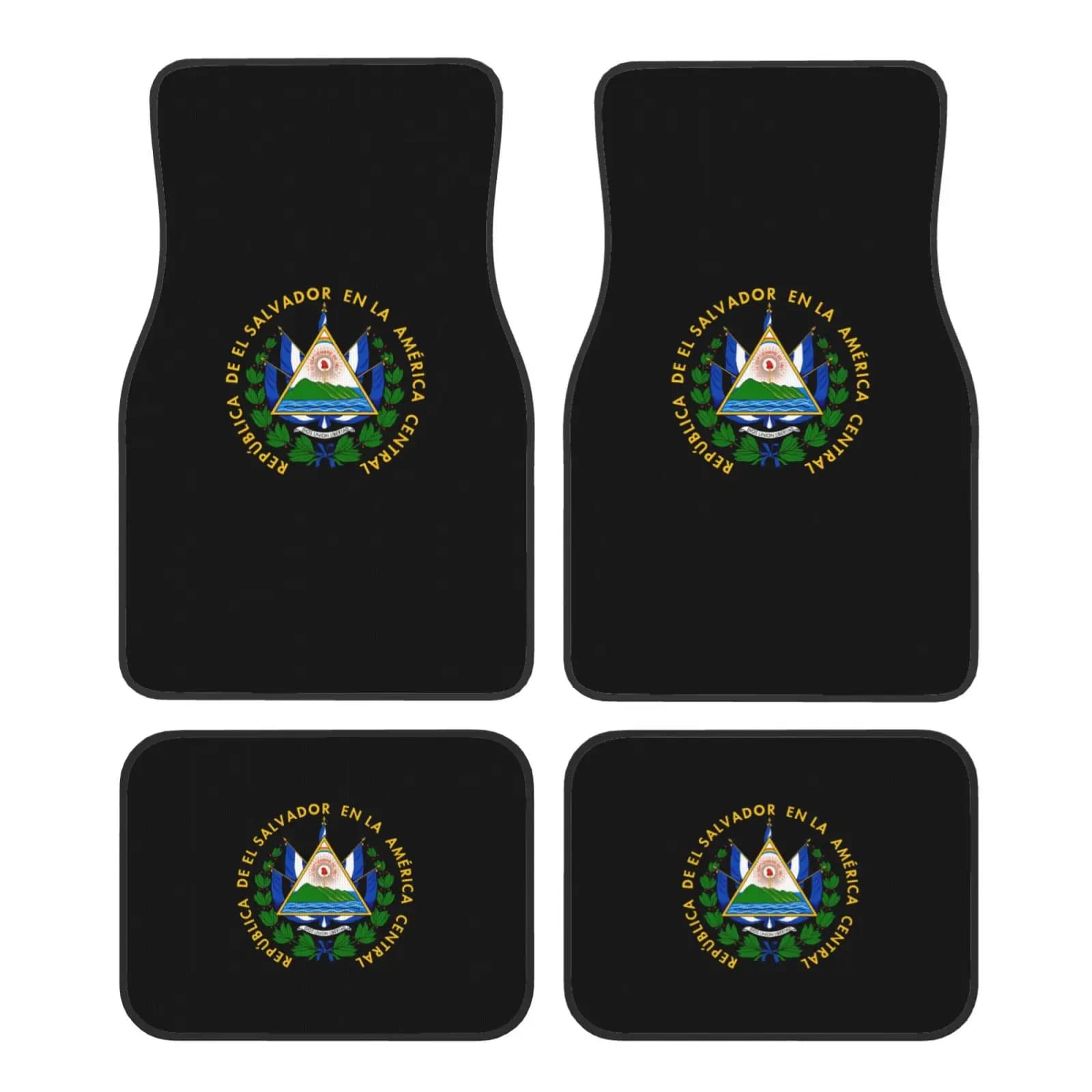 El Salvador Coat of Arms Print Car Floor Mats Waterproof Car Carpet Mat Set of 4pcs with Anti-Slip Backing Fit for SUV Trucks