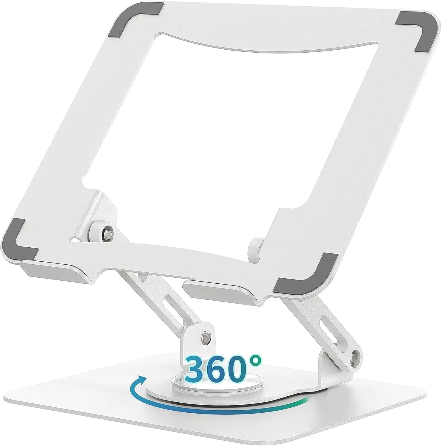 Supporto per Laptop Girevole a 360°, Supporto Ergonomico in Metallo ad Altezza Regolabile, Pieghevole e Portatile per Ufficio e Casa in Bianco