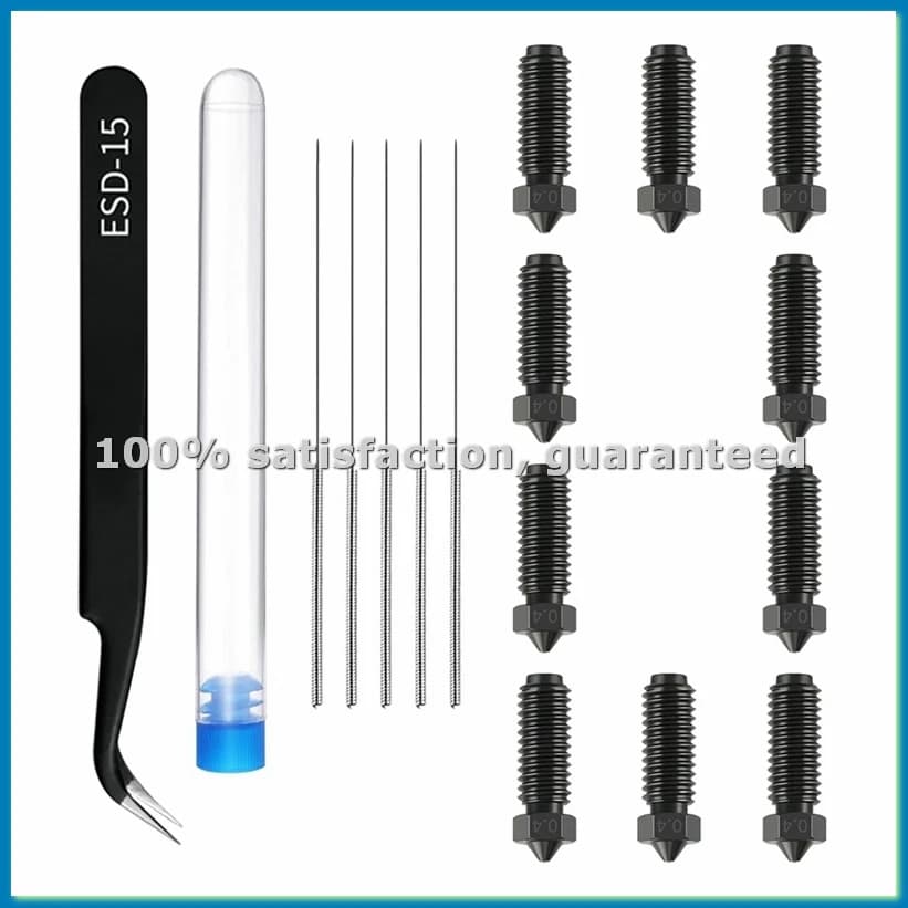Tempered steel nozzles 10 pieces Volcano for 3D printer - 3 with cleaning needle and tweezers ABLL