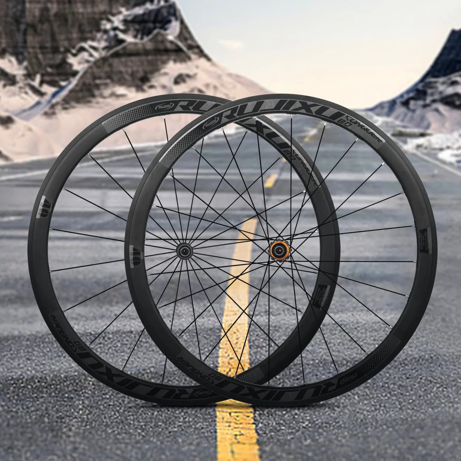 Rujixu 36T Ruote da strada a cricchetto 700C 30/ 40/50mm Lega di alluminio V Cerchione del freno Asse passante QR Freno a disco Elite Set di ruote per bicicletta