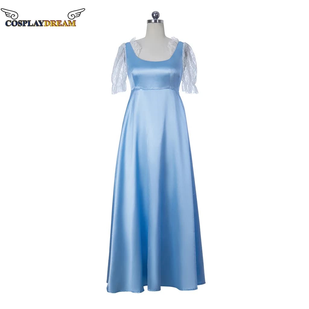 Costume da Cosplay di Daphne, Abito Blu Stile Regency, Vestito da Notte, Abito Jane Austen, Abito da Ballo per Tea Party