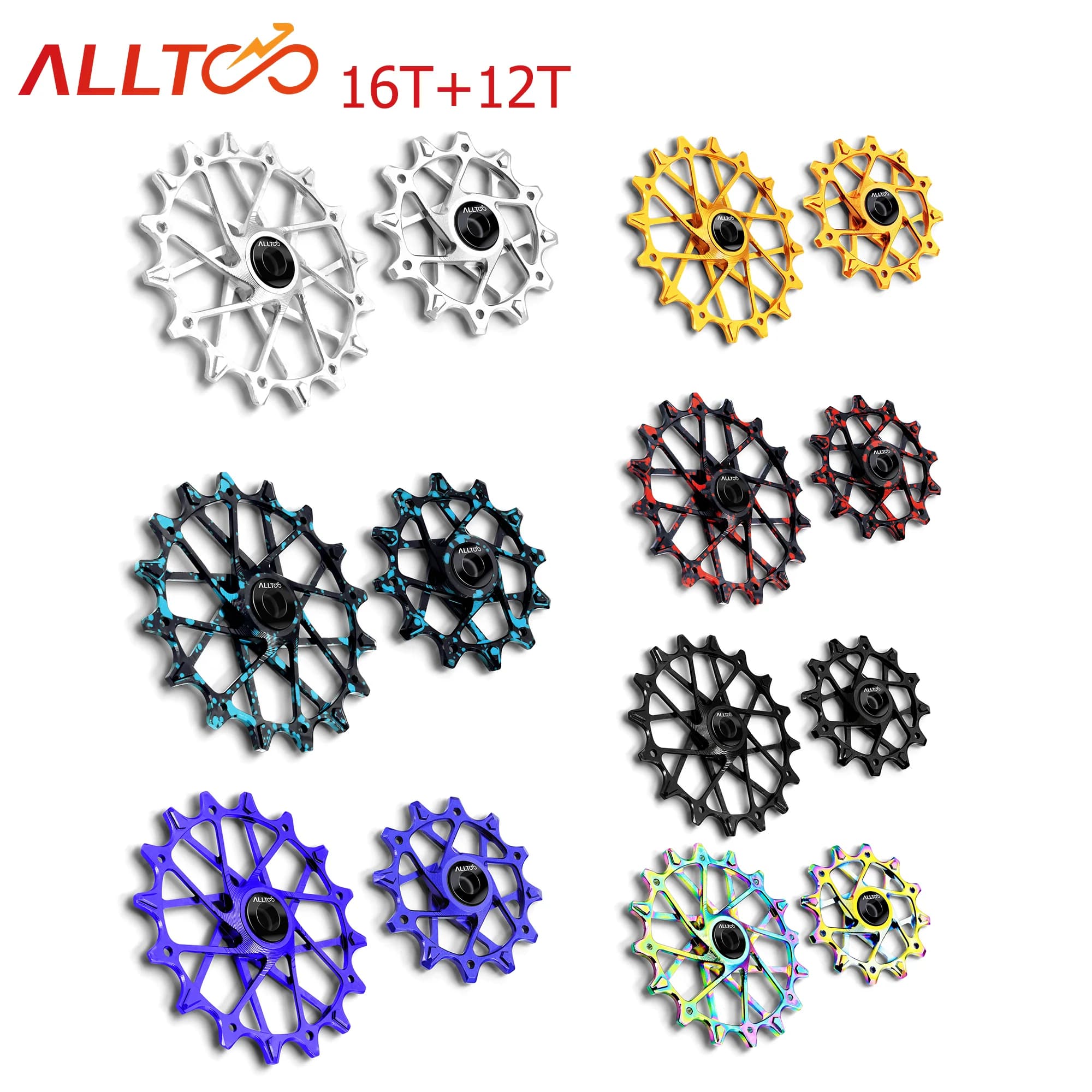 ALLTOO Parte della bicicletta Deragliatore posteriore 12T + 16T Ruota guida Cuscinetto in ceramica ultraleggero resistente all'olio per bici da strada MTB Shimano Sram