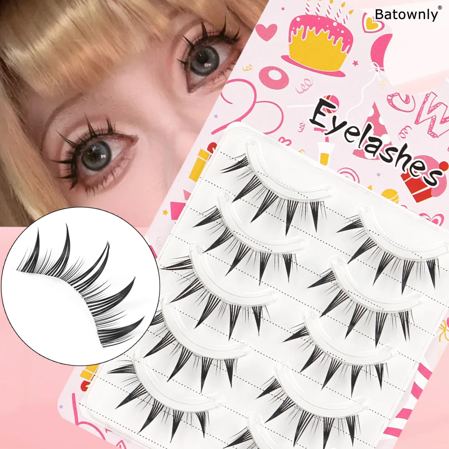 5 paia di ciglia finte piccole demone con steli trasparenti e punte a punta per ciglia cosplay in stile Lolita