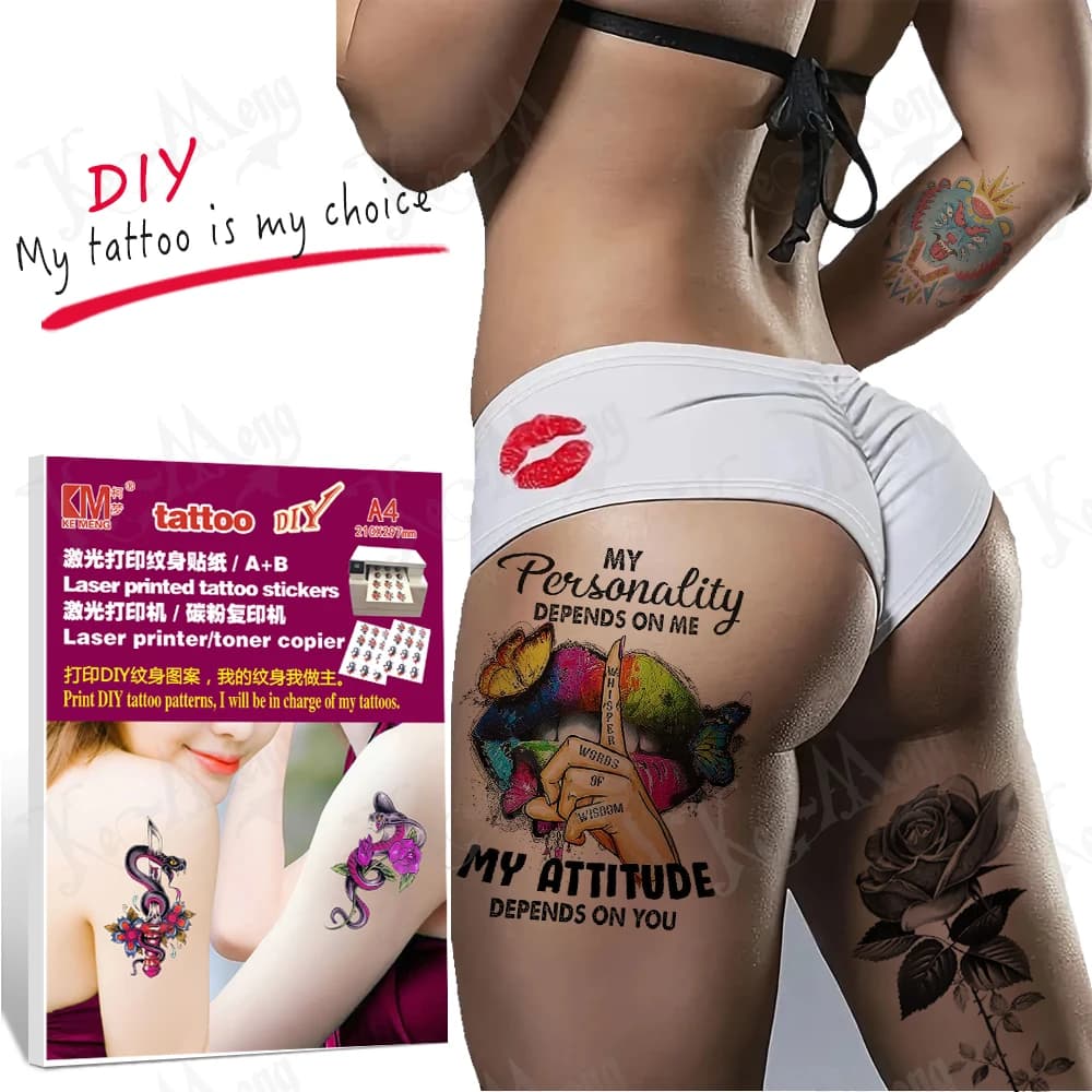DIY 10 Sets Wholesale A4 Size Waterproof For Laser Printer Water Slide Decal Paper Temporary Tattoo Paper Tattoo Stickers