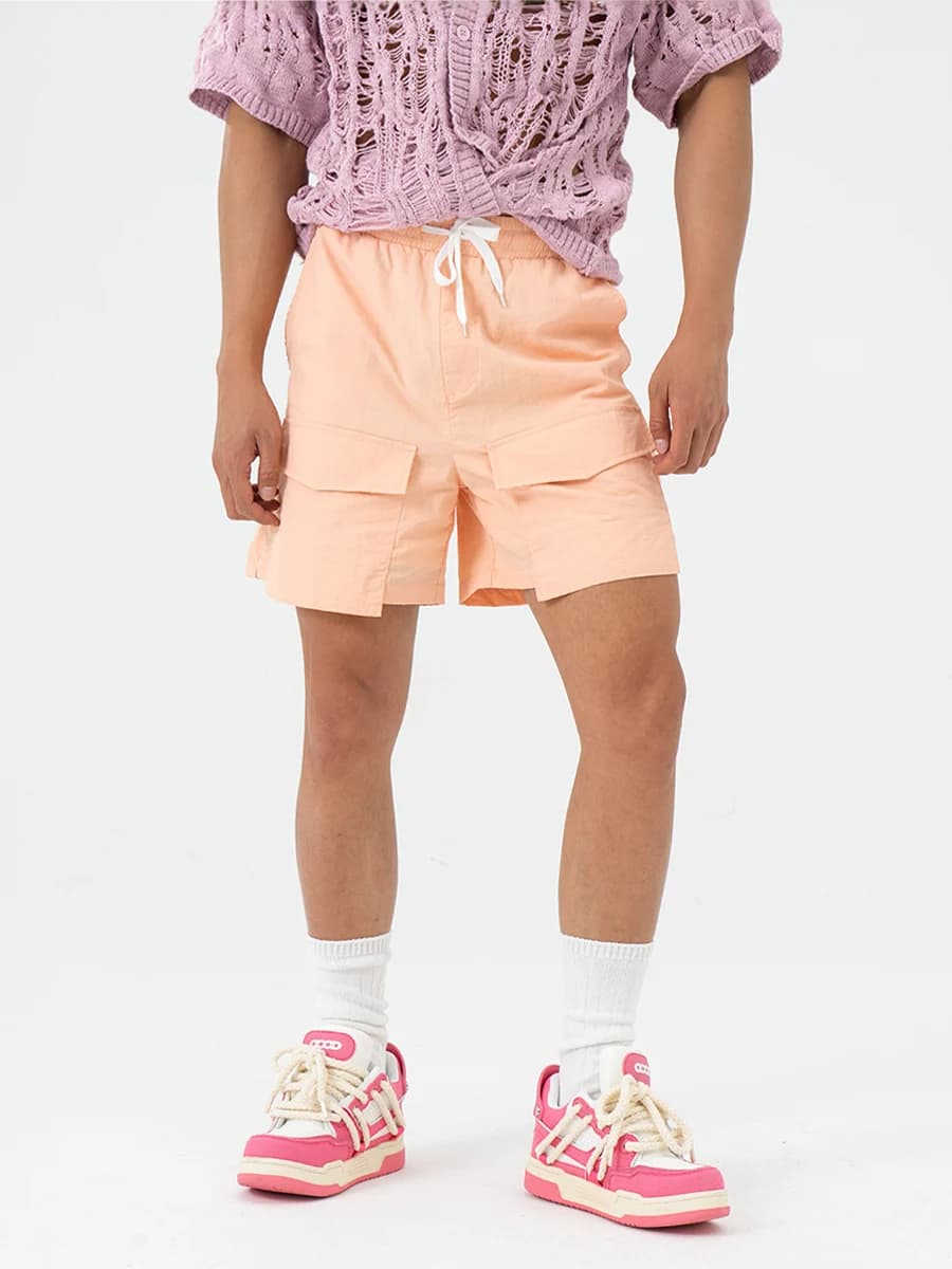 CLP Pantaloncini Rosa Pesca con Elastico in Vita e Coulisse, Casual da Spiaggia, a Tre Quarti, Trendy, Multitasche, per il Tempo Libero Giovanile