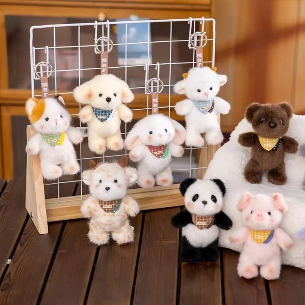 Kawaii Super Soft Animal Pendant Furry Panda Keychain Elephant PP Cotton Stuffed Keyring Decorative