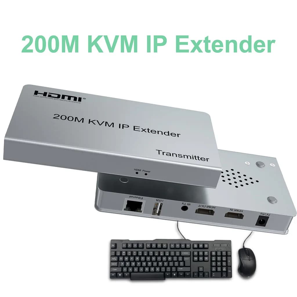 Extender KVM HDMI 200M su IP RJ45 Ethernet Cat5e Cat6, Trasmettitore e Ricevitore Video con Supporto per Mouse e Tastiera USB