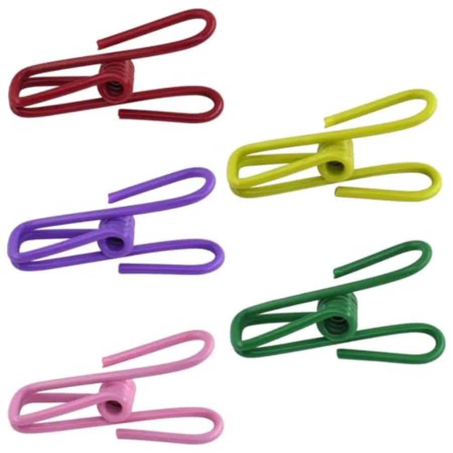 50 Packs Steel Wire Clips Vinyl Plastic Coated Multi-Function Colored Utility Clothesline Clip for Laundry Hanging, Kitchen Bag