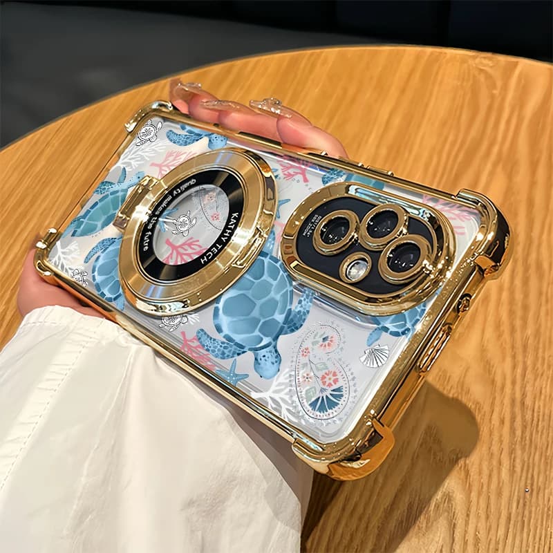 Cover per telefono con stampa tartaruga marina per Vivo S16 Pro S15 Pro S15E S12, lussuosa, antiurto, con supporto e placcatura, trasparente e morbida