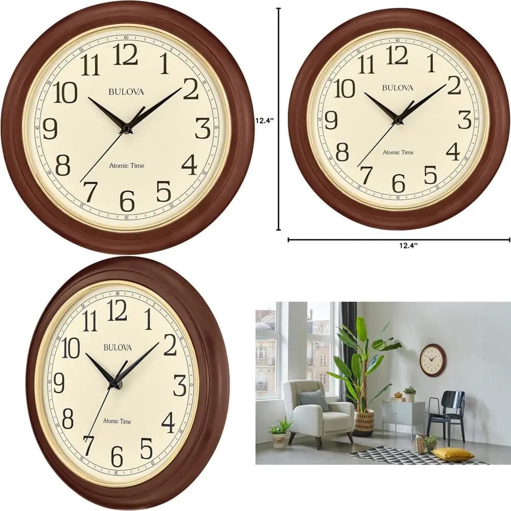 Clock from Wall in Wood from 12.4 Inches with Automatic Set of Hour | Movement at the Quartz | Battery powered | Classical Style