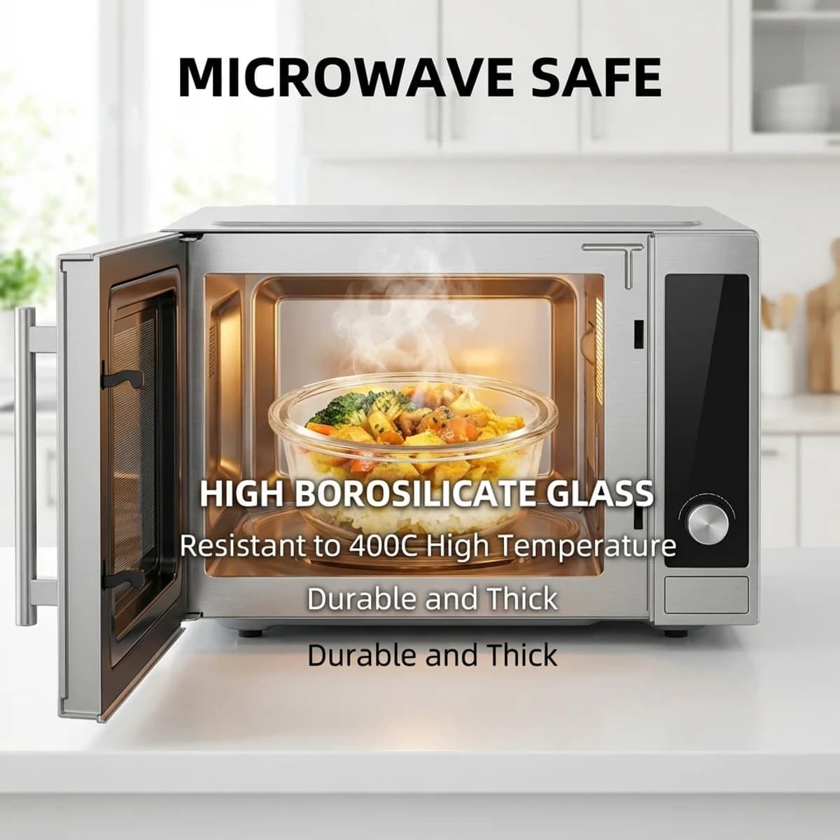 Contenitore Rotondo in Vetro per Alimenti Blu Roccia, Ermetico, Adatto al Microonde, Scatola Bento per Preparazione Pasti, Frigorifero