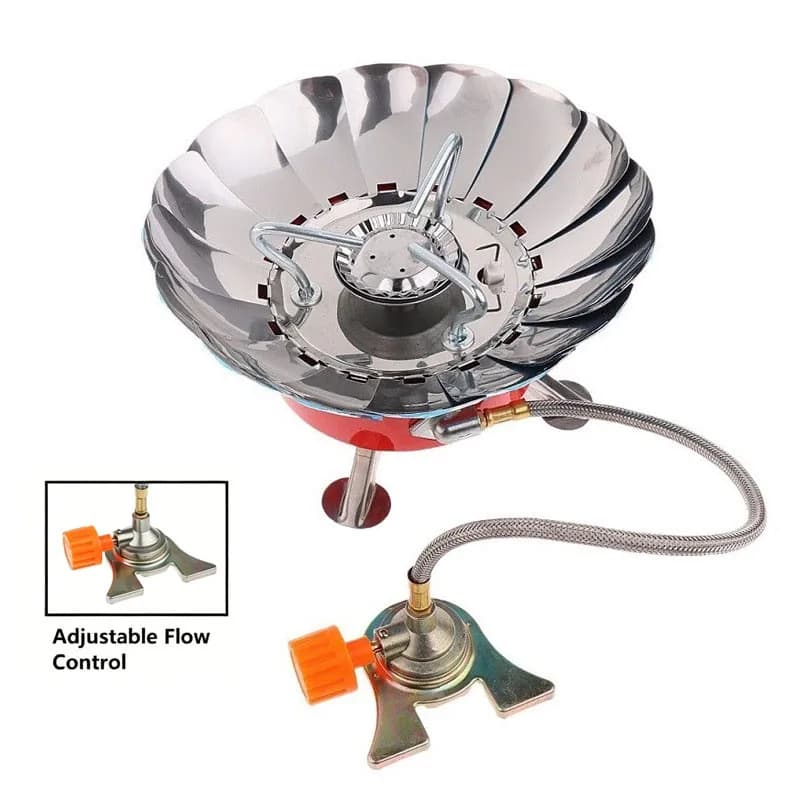 Outdoor Mini Portable Folding Heater Camping Lotus Burner Kitchen Cooker Heating Foldable Furance Head Card Gas Stove Wind Proof