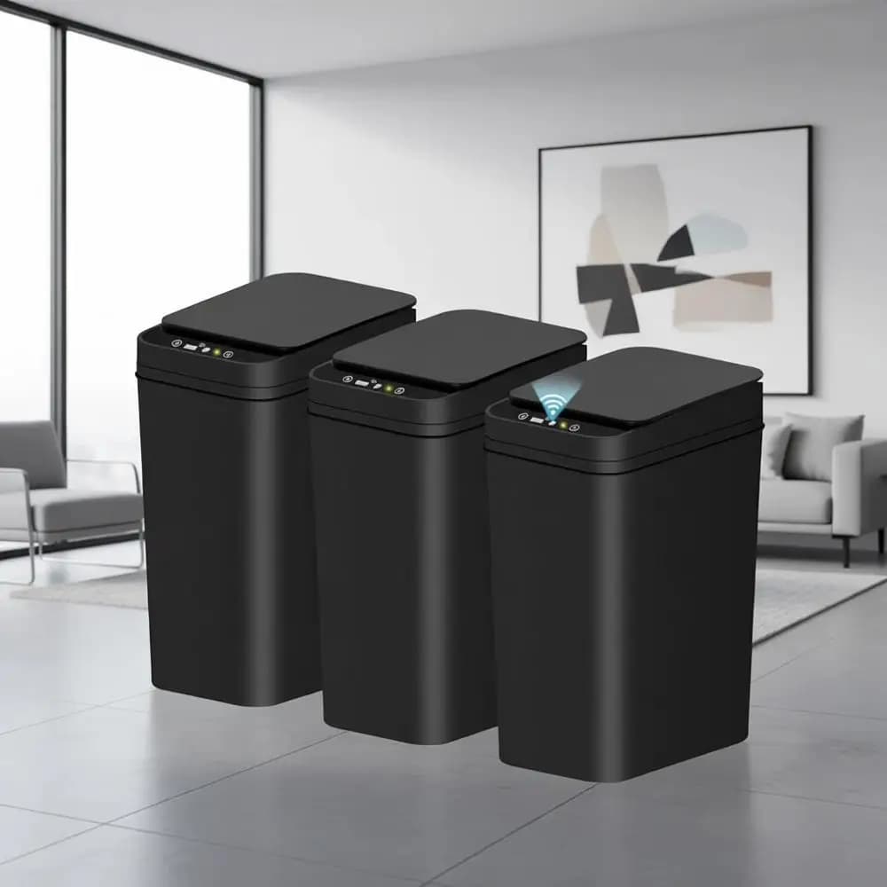Cestino Automatico Senza Contatto da 2,6 Galloni con Coperchio, Bidone Sottile Impermeabile con Sensore di Movimento per Casa e Ufficio - Nero