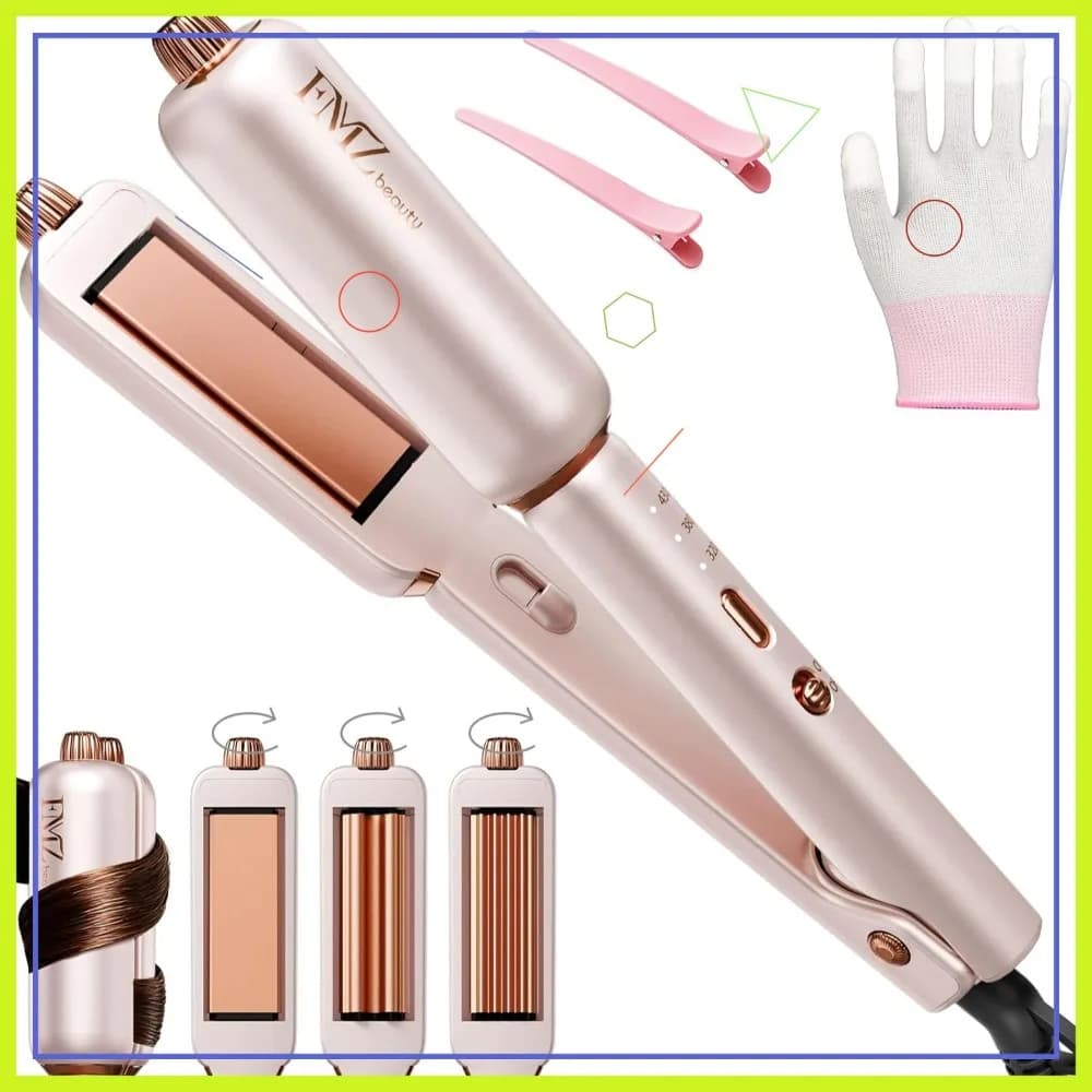 Piastra per Capelli 4-in-1: Lisciante, Arricciacapelli, Ferro per Effetto Crimper, Styler Professionale Ionico, Doppia Tensione, Spegnimento Automatico, Portatile da Viaggio