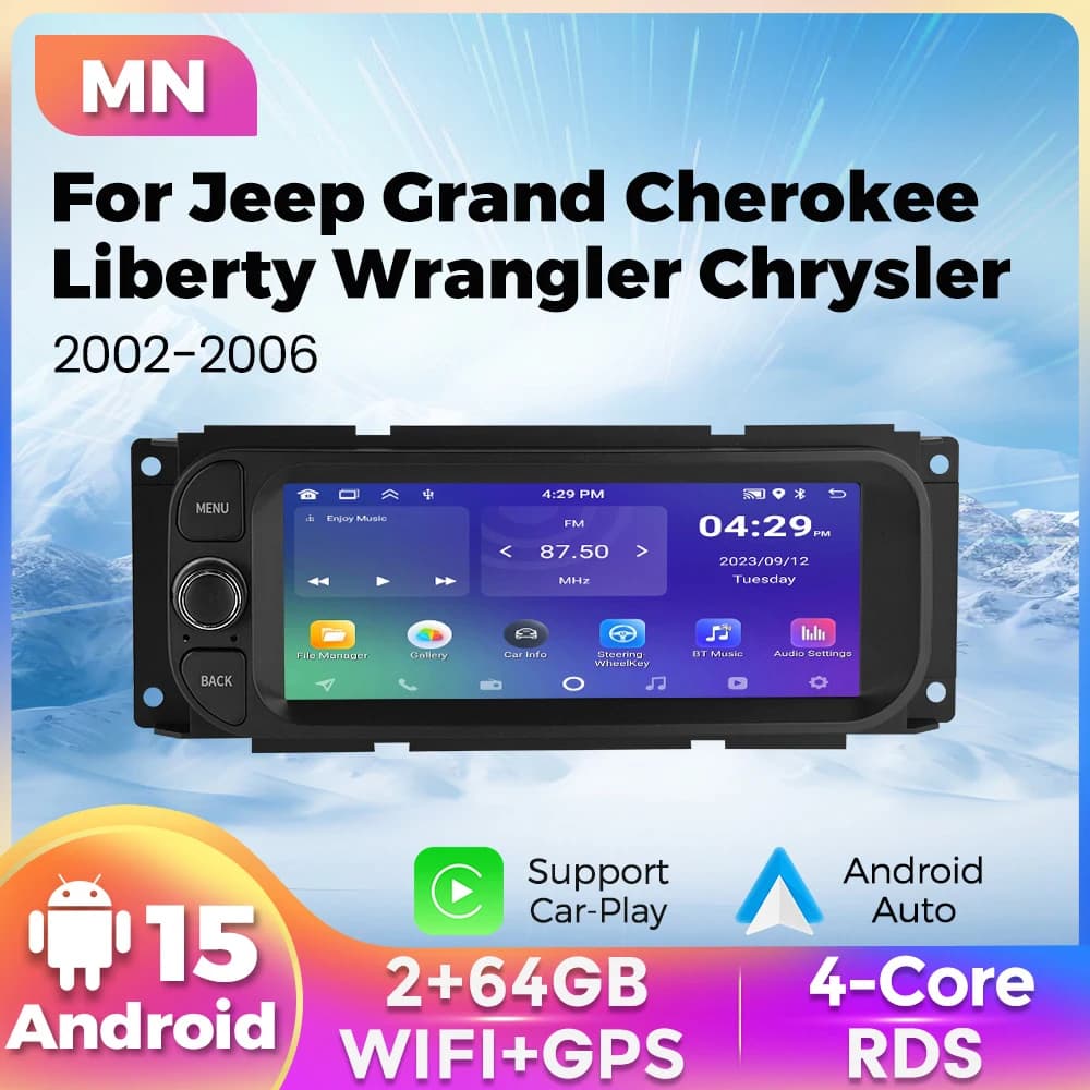 Per JEEP Grand Cherokee Liberty Wrangler Chrysler 2002-2006 Android 15 2 + 64G Autoradio Carplay Navigazione GPS Lettore multimediale