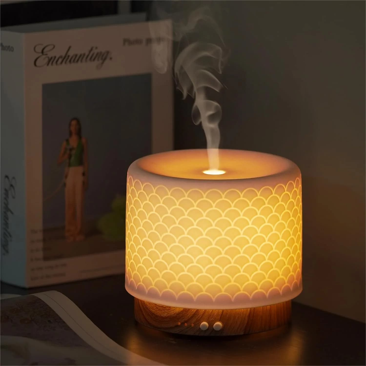 Diffusore di Oli Essenziali in Ceramica da 280ml per Grandi Ambienti, Umidificatore a Ultrasuoni con Luce Notturna, Diffusore per Aromaterapia
