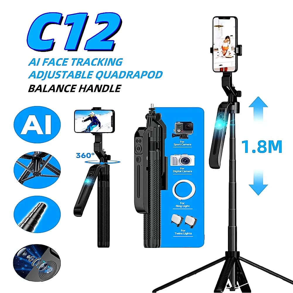 2025 NEW Cardanic Stabilizer Monopiede Selfie Stick Foldable Wireless Tripod with Bluetooth Shutter and Fill Light for Android IOS