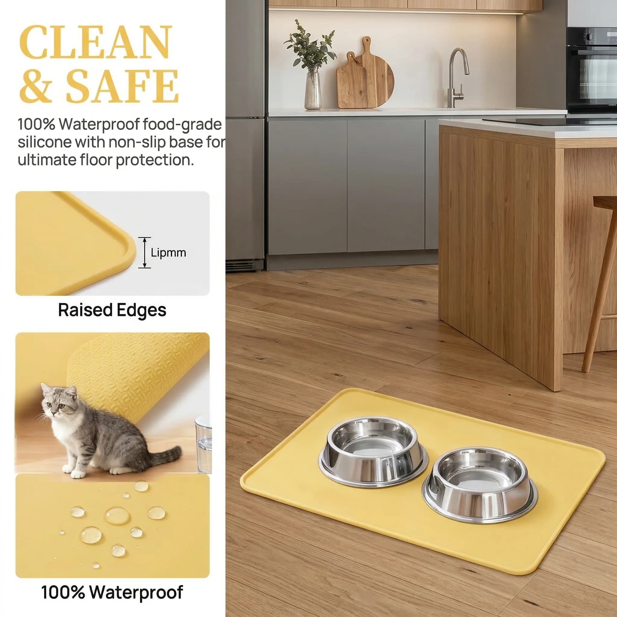 Tappetino Impermeabile in Silicone per Cibo per Animali Domestici, Tappetino Antiscivolo per Ciotole di Cani e Gatti, Facile da Pulire, Protezione per Pavimento