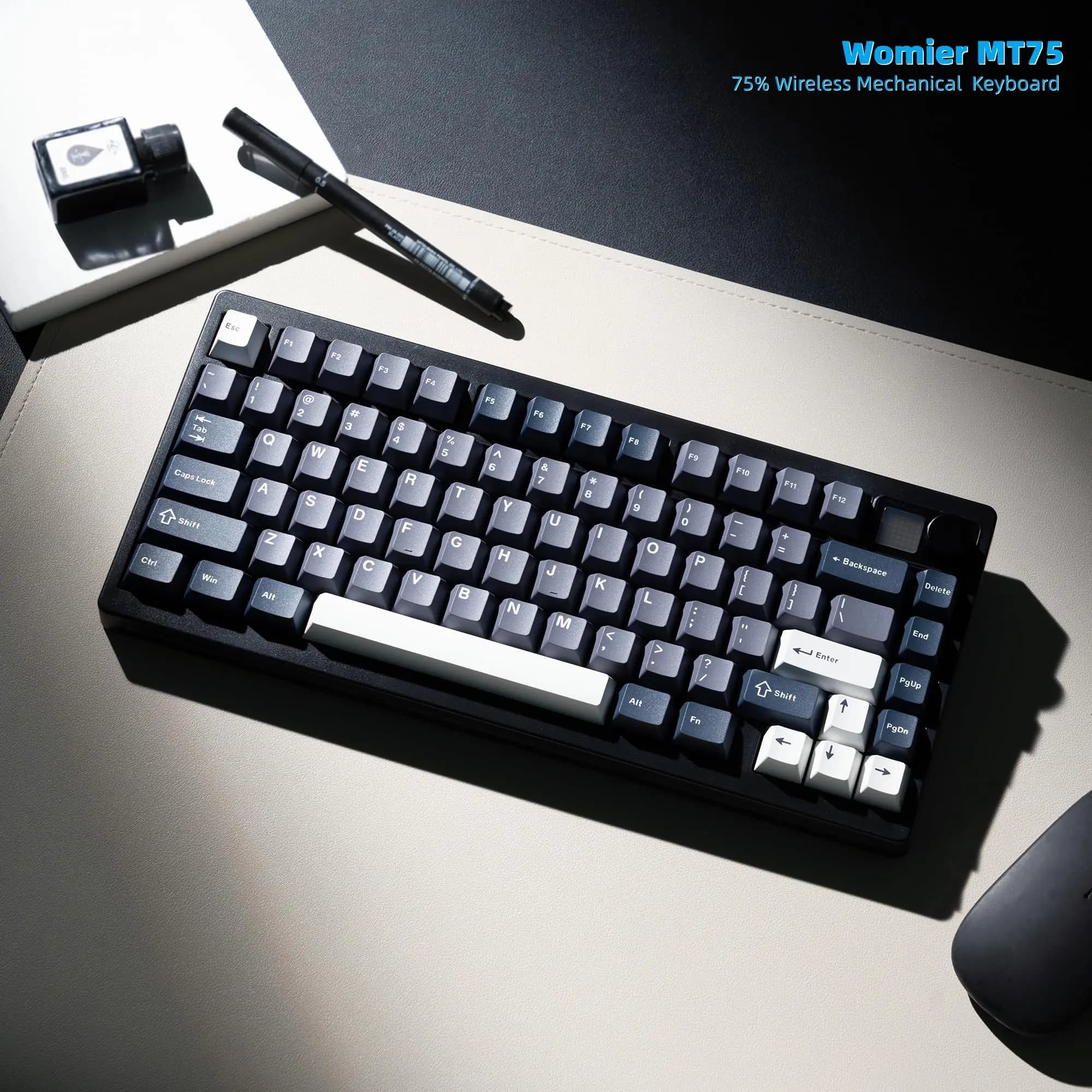 Tastiera Meccanica Wireless Tri-Modalità Womier MT75 con Schermo Dot-Matrix e Manopola, Tastiera Personalizzata per PC