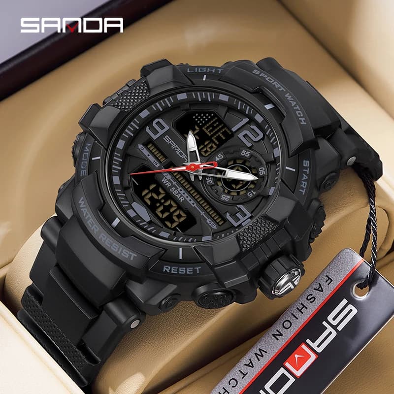 SANDA Orologio elettronico da uomo sportivo militare all'aria aperta Orologio da polso cronografo al quarzo con doppio display analogico digitale a LED impermeabile