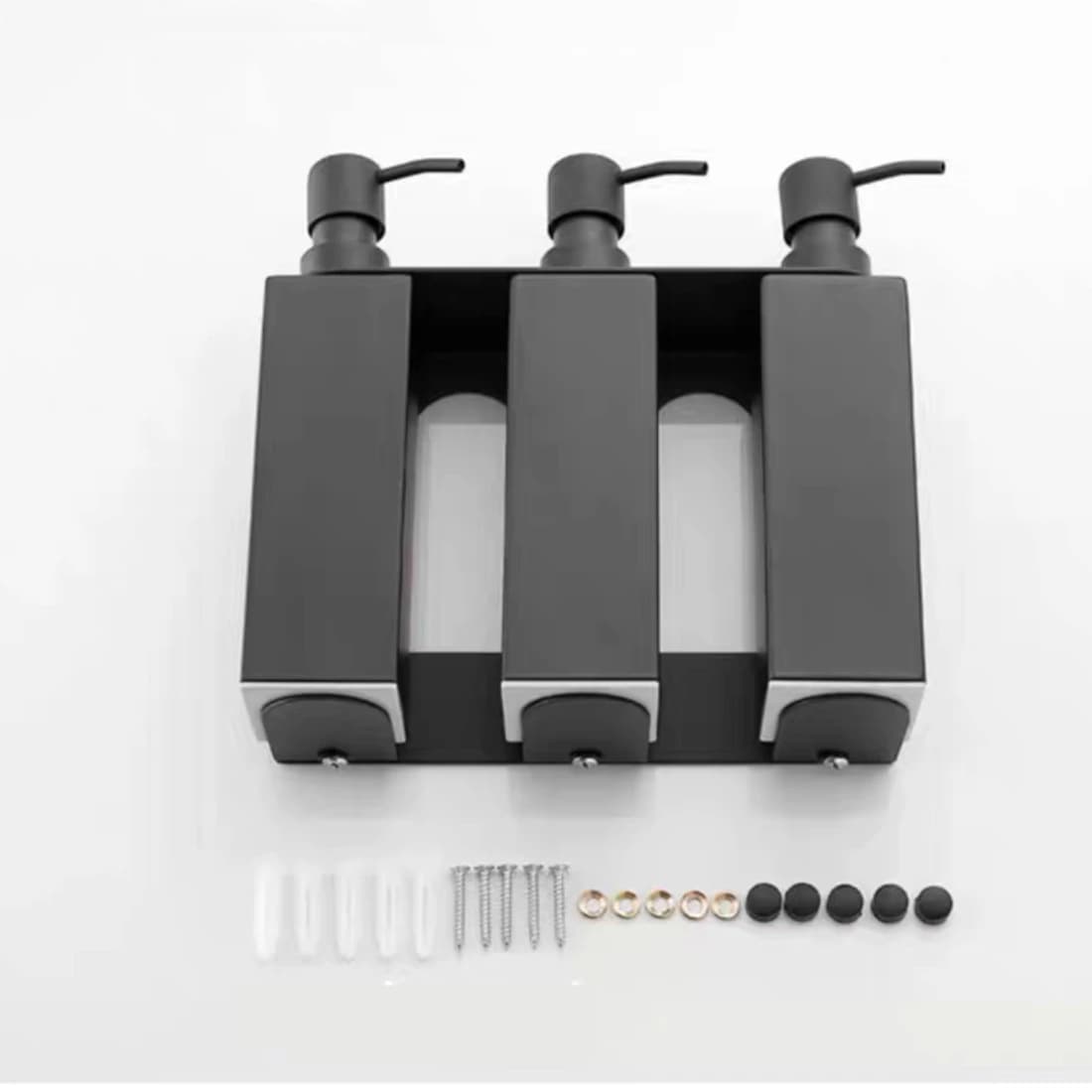 Dispenser per Lozioni in Acciaio Inox Nero, Erogatori per Gel Doccia e Shampoo, Dispenser per Sapone Liquido da Bagno e Cucina