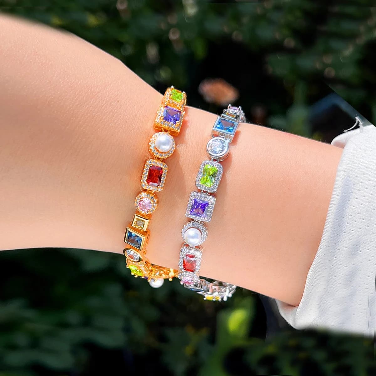 CWWZircons Beautiful Multi Shape Colorful CZ Crystal Pearl Tennis Bracelets for Women Chic Party Accessories Jewelry Gifts S0278