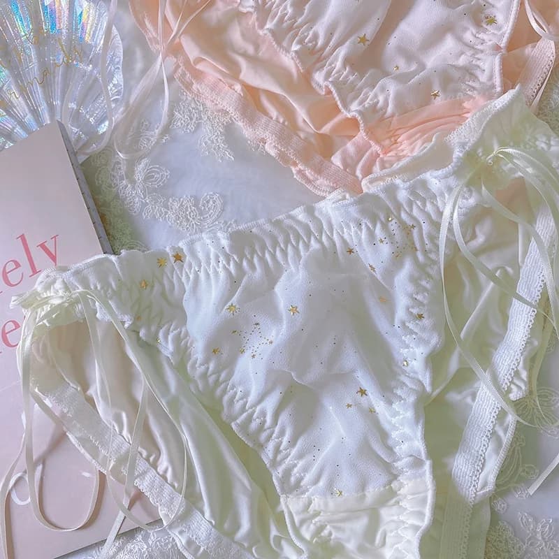 Slip Estivi in Seta Ghiaccio e Cotone Latte con Stella Dorata, Comodi a Vita Bassa con Nodo, per Donna