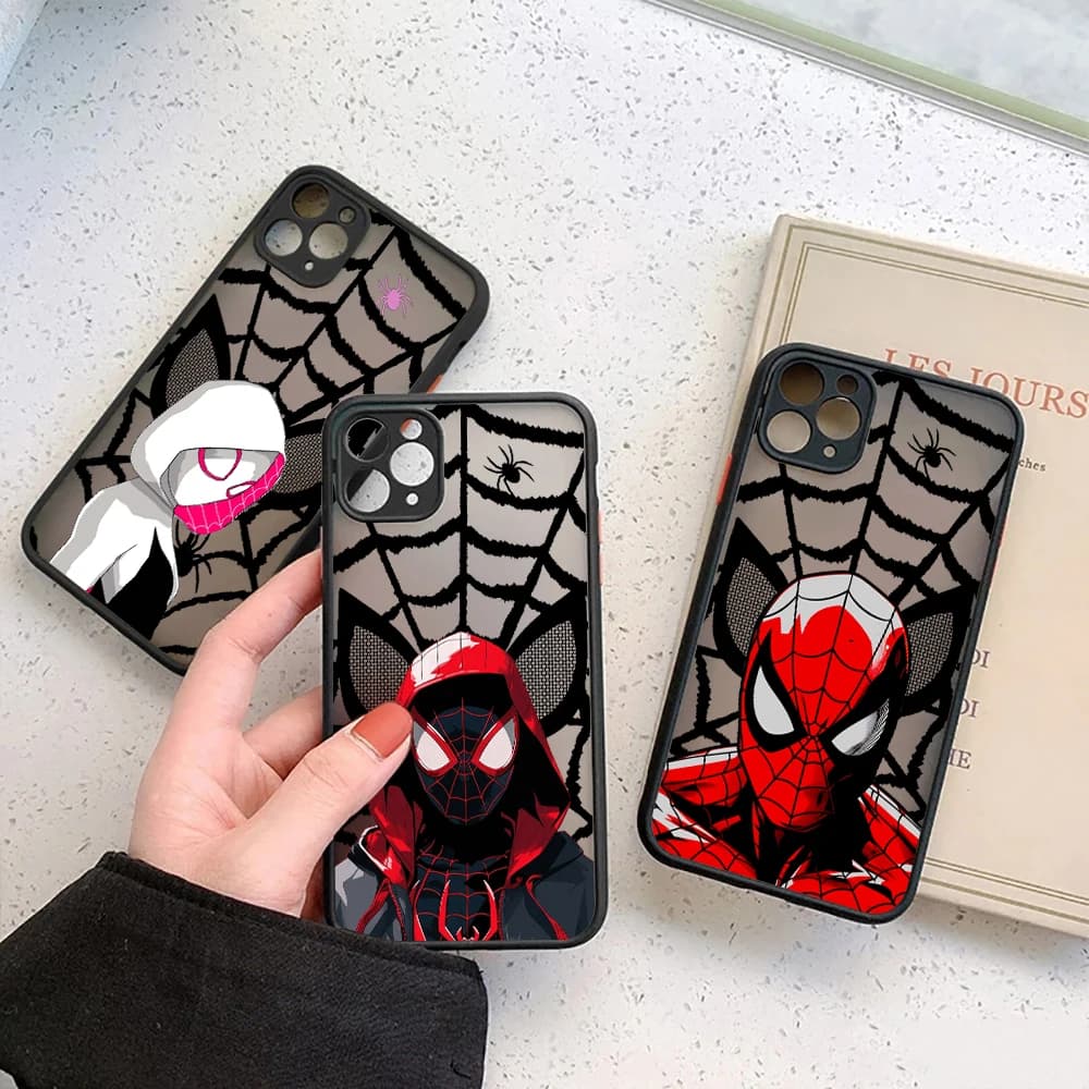 Cover Trasparente Marvel Spiderman Miles Morales Heroes per iPhone 17E 17 16 16E 15 14 13 12 11 Pro Max 17 Air 8 Plus XR XS