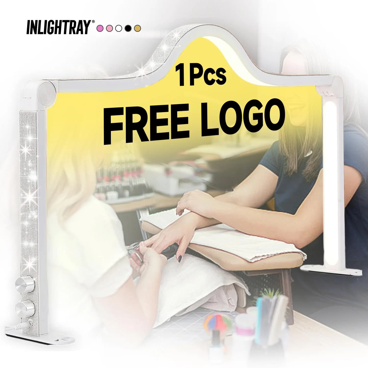 Lampada da Tavolo per Unghie 2025 con LOGO Personalizzabile, Dimmerabile a Regolazione Continua, Pieghevole, a Arco, per Nail Art, con Decorazioni in Strass, per Manicure