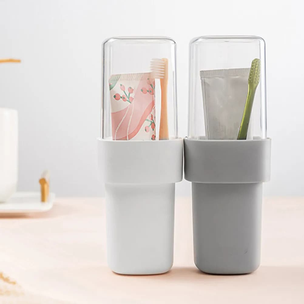 2 Pack Toothbrush Travel Case Portable Toothpaste Storage Box Bathroom Cup Holder Travel Organizer