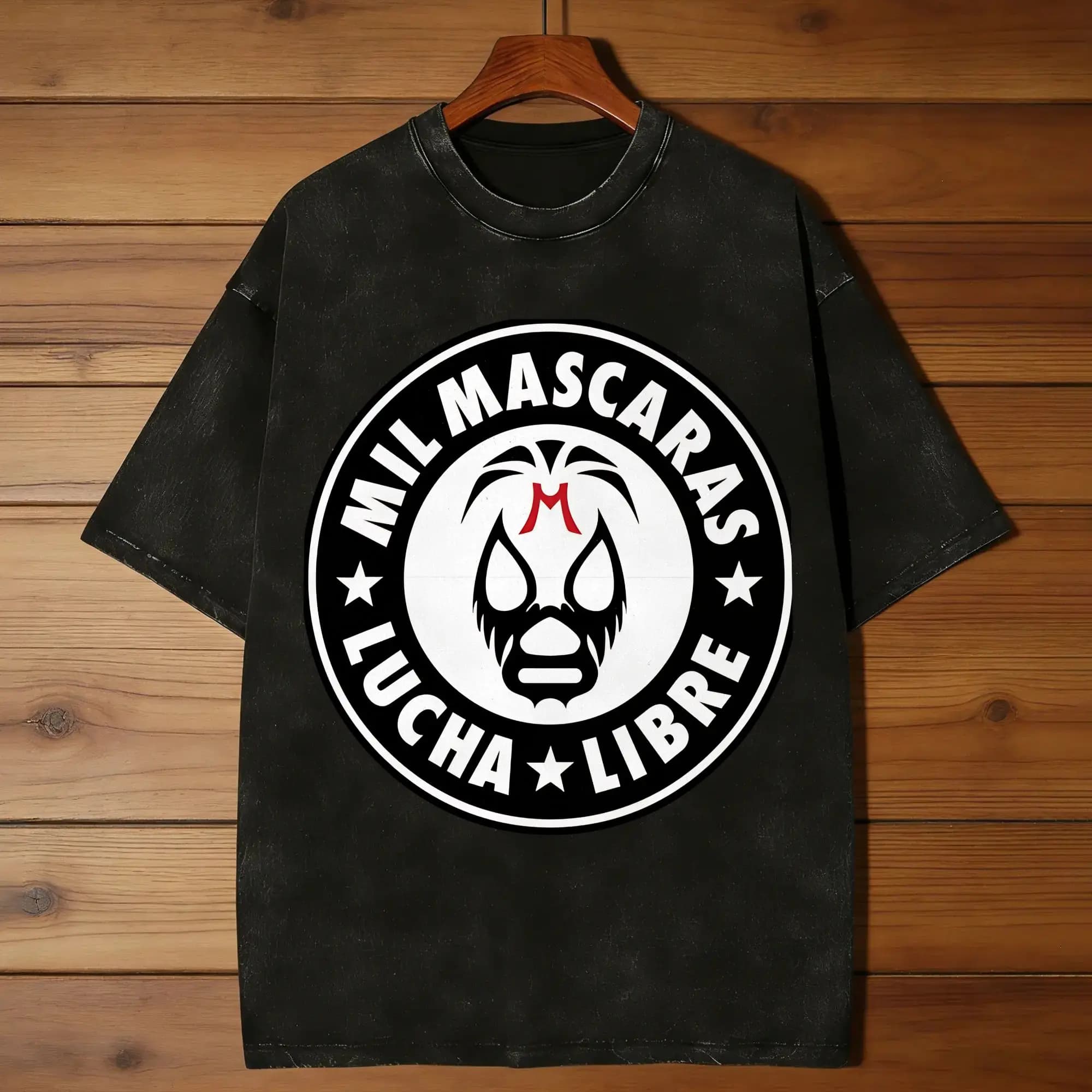 MIL MASCARAS LUCHA LIBRE T-shirt da uomo lavate, divertenti, a maniche corte, con colletto rotondo, in cotone, idea regalo, abbigliamento