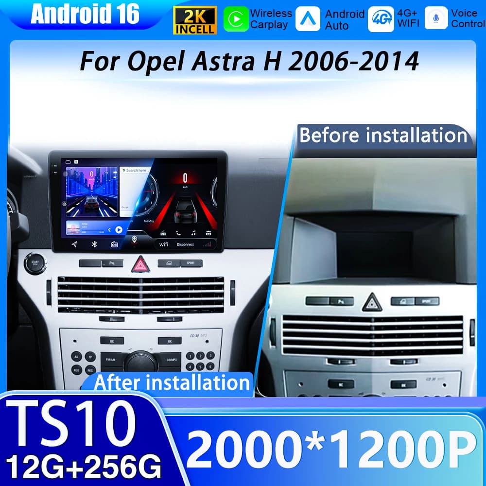 Carplay Android 16 Per Opel Astra H 2006-2014 Android Auto Unità di Testa di Navigazione GPS Lettore Video Multimediale 5G WIFI Carplay 2DIN