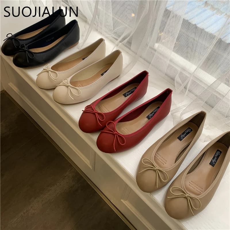 SUOJIALUN 2023 autunno donna scarpe basse moda punta tonda Shallow Slip On Ladies eleganti ballerine scarpe Casual Dress Ballet Sho