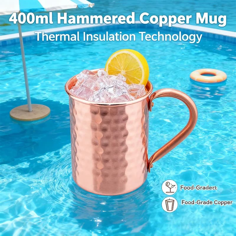 Nuove Tazze in Rame Puro al 100% - Bicchieri Solidi in Rame Puro per Moscow Mule - Tazze da Cocktail a Forma di Bicchiere da 400ml per Birra, Latte e Bevande