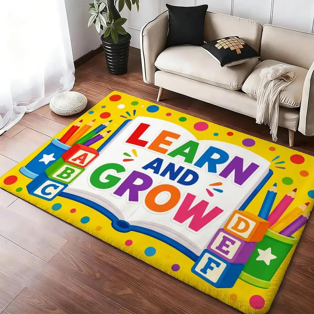 An open book a pencil and letter blocks Floor Mat Soft Thickened Absorbent Non-Slip Bedroom Living Room Door Mat Flannel Rugs