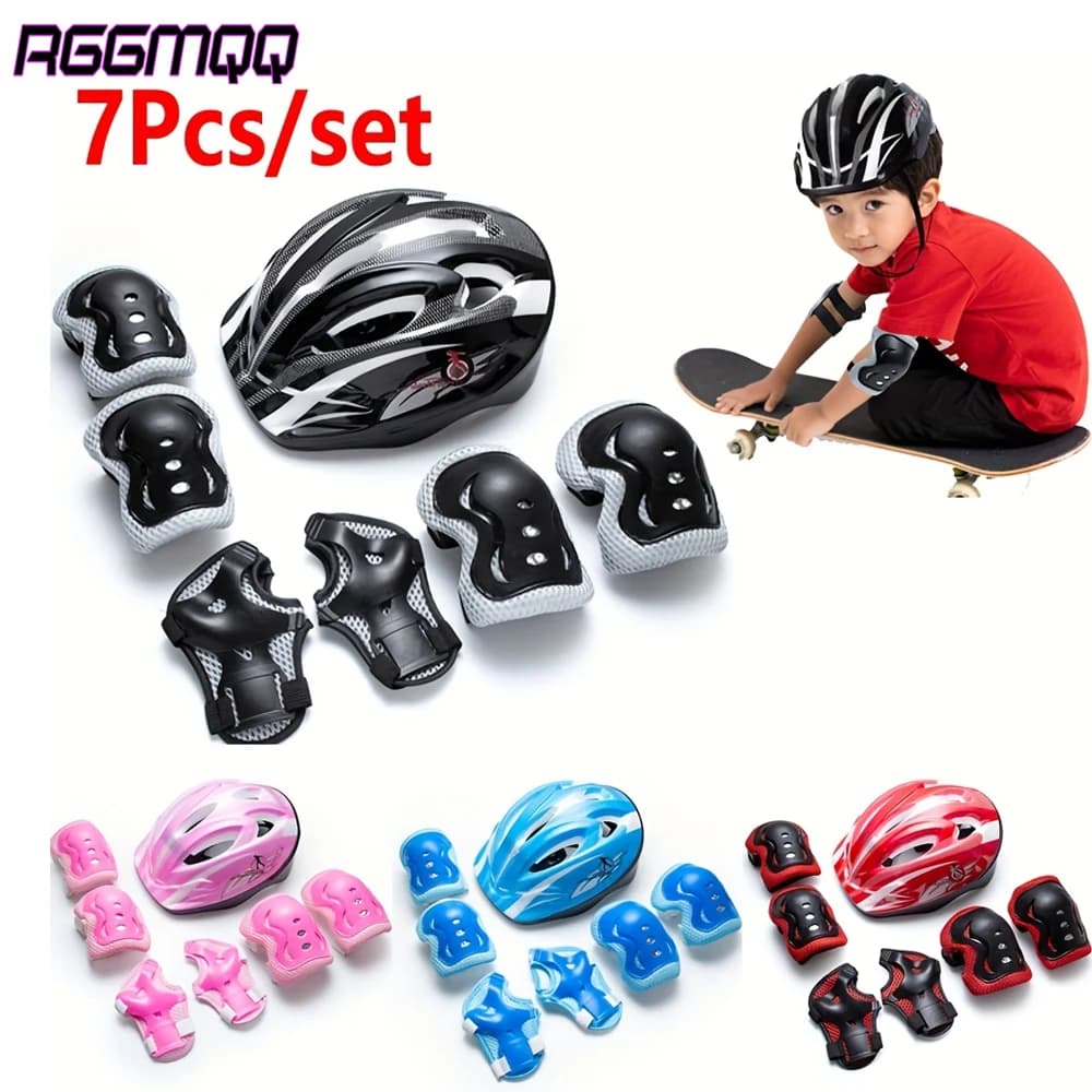 7Pcs/Set Kids Skateboard Helmet Pad Set,Toddler Cyling Protective Gear Knee & Elbow Pads Wrist Guards for Scooter Roller Skate