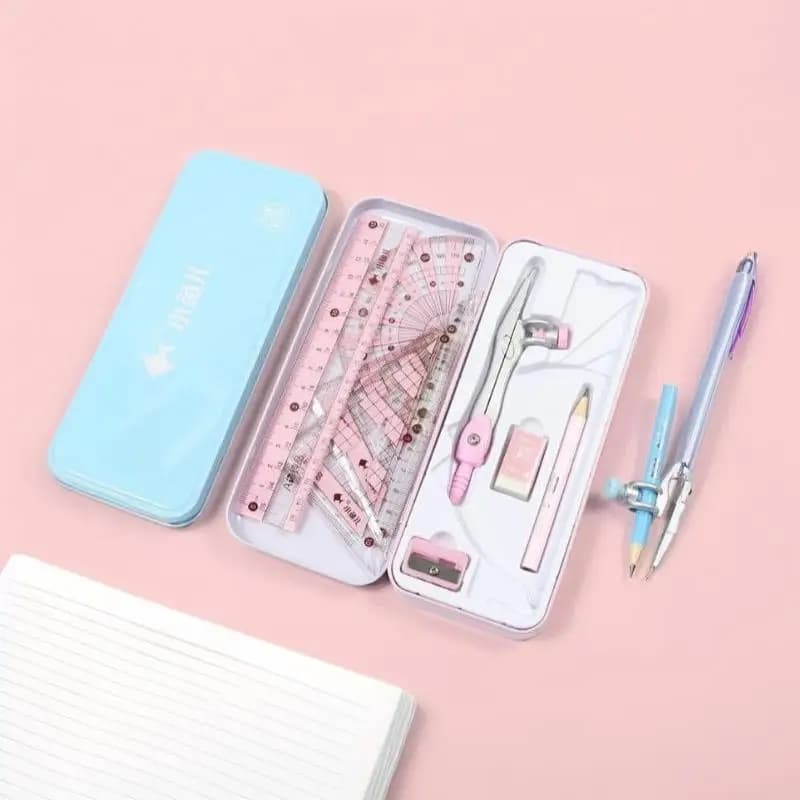 8Pcs/Set Geometry Math Drawing Stationery Set, Ruler Compass Pencil Kit for Students, School Supplies Gift for Boys & Girls