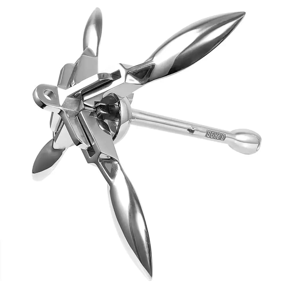 Popular Marine Boat Hardware-316 Stainless Steel Mirror Polished Silver Grapnel Anchor Customizable Size