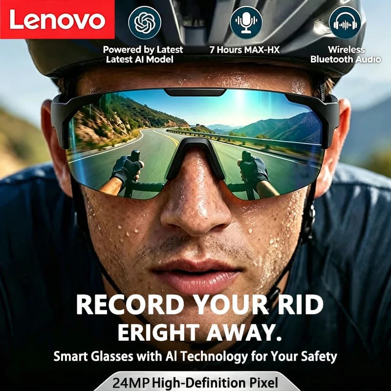 Lenovo 2400W AI Smart Cycling Glasses 8K AI Voice Assistant Smart Sunglasses Outdoor Sports Bluetooth Call Music For Men Women