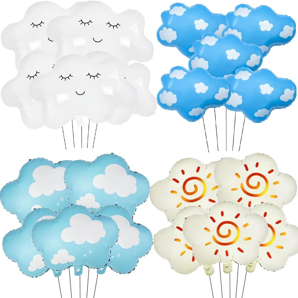 5 Palloncini in Foil a Forma di Nuvola Sorridente Bianca e Cielo Blu, Decorazioni per Feste a Tema Cielo, per Baby Shower, Rivelazione del Sesso del Bambino, Feste di Compleanno