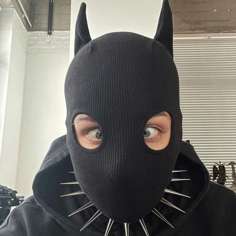 Maschera per gatti cosplay Maschera elastica nera per cartoni animati Cappelli invernali di Halloween Cappello mascherato a pieno facciale carino Casco da uomo Costume da festa Maschera da sci