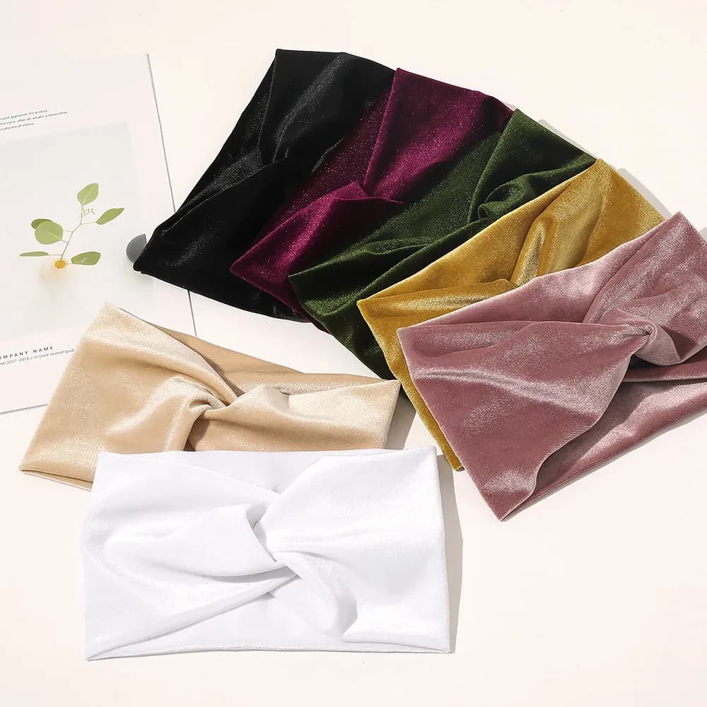 Fascia per capelli/turbante in velluto dorato tinta unita elasticizzato per donna e ragazza, accessorio per capelli alla moda