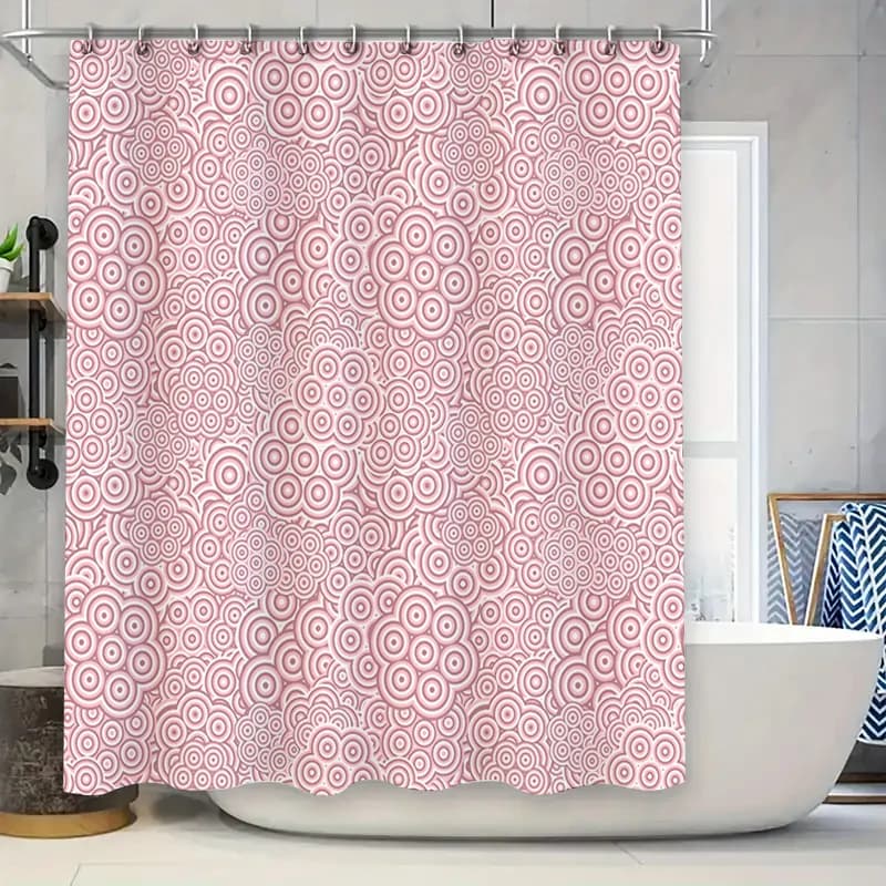 Elegante tenda da doccia da bagno bianca rosa con motivi rotondi, tessuto impermeabile per l'arredamento del bagno, varie dimensioni disponibili (grande)