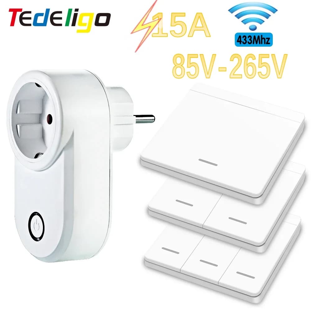 Intelligent Light Switch Wireless Remote Control Wall Switch EU FR Universal Plug 220v 15A Electric LED sockets