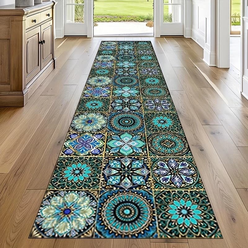 VIKAMA Tappeto runner con motivo mandala, lavabile in lavatrice, antiscivolo, per ingresso, corridoio, soggiorno, camera da letto, decorazione per pavimento