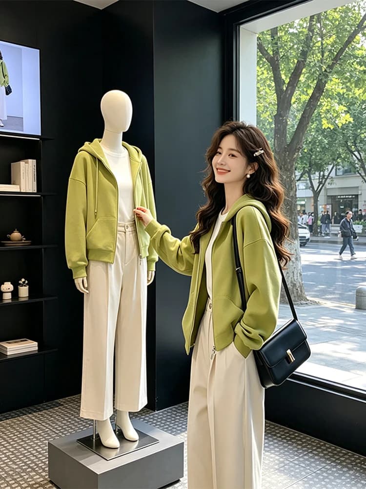 Women's Hoodie Casual Loose Fit Zipper Cardigan Jacket Fashionable Comfortable Spring Autumn Top Breathable Long Sleeve